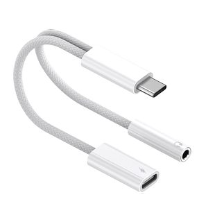 typec二合一耳机转接头适用华为苹果iPhone15手机3.5mm安卓双tpyec供电60W转换器lightning有线tpc音频圆孔35