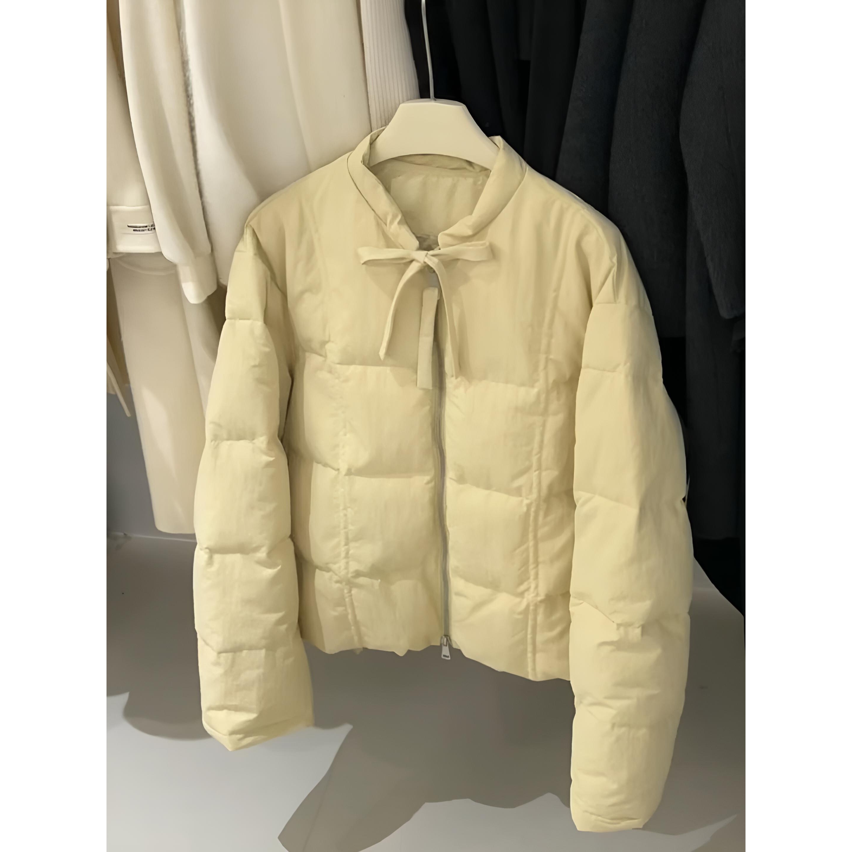 秋冬新款黄色系带领棉服女韩版极简风设计感百搭保暖外套