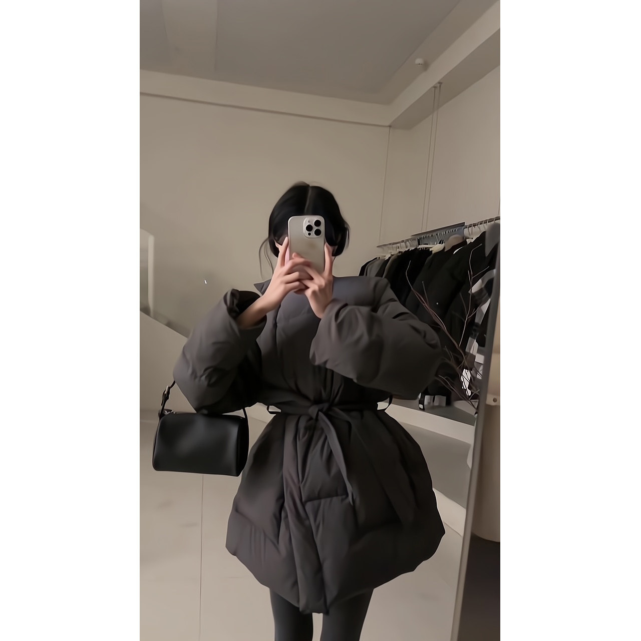 韩系气质保暖加厚棉服女冬季加绒面包服外套绑带设计棉衣
