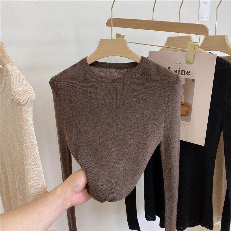 2025春季新款圆领修身弹力打底针织衫女韩版紧身软糯薄款内搭毛衣