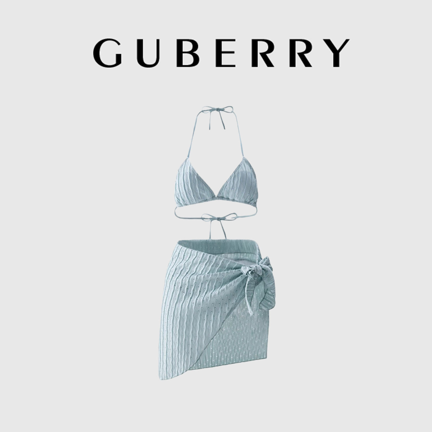 GUBERRY泳装女纯欲小胸聚拢比基尼泡温泉度假裙式分体泳衣三件套