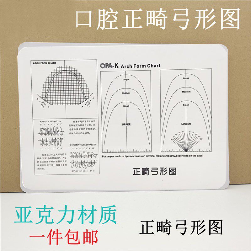 牙科口腔材料正畸弓形图镍钛丝弯制对比图亚克力板上颌标准弓丝图