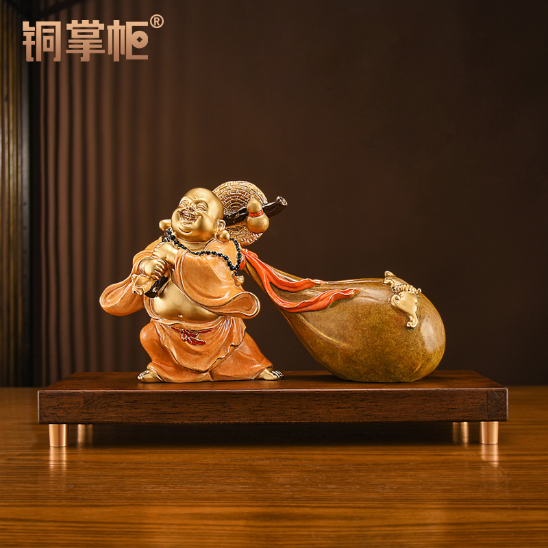 铜掌柜弥勒佛摆件黄铜大肚弥勒菩萨佛像布袋笑佛客厅办公室装饰品