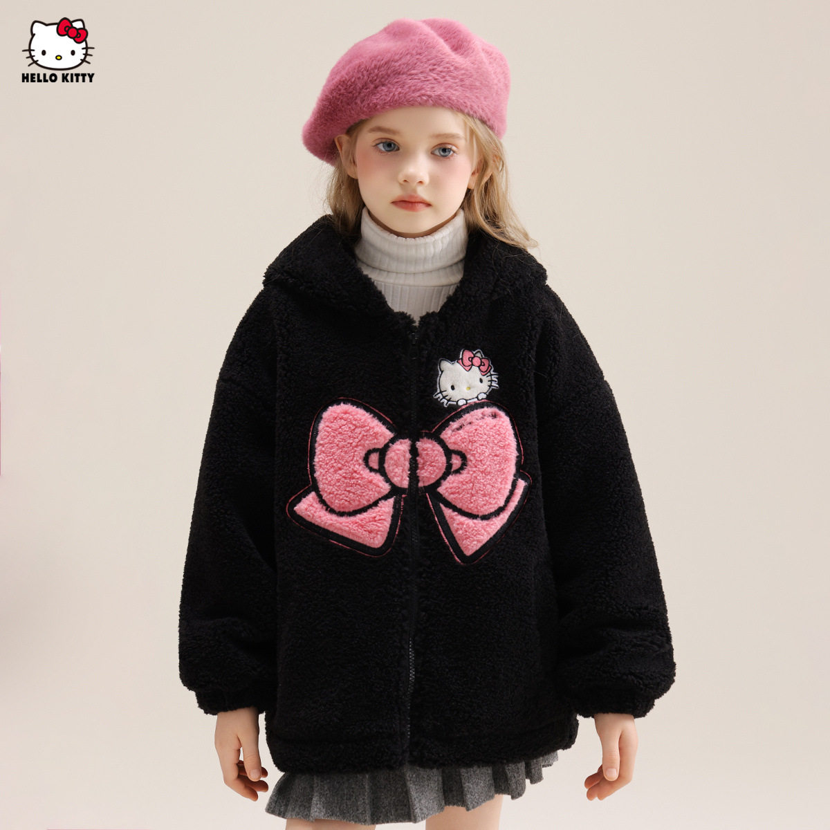 kitty猫秋冬装棉服少女加厚摇粒绒毛毛外套中大童凯蒂猫羽绒棉服