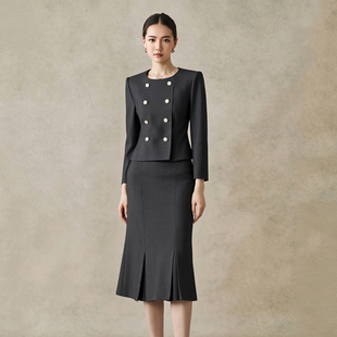 高端气质显瘦通勤套装 柏易兰轻奢优雅风双排扣西装 套裙女职业装