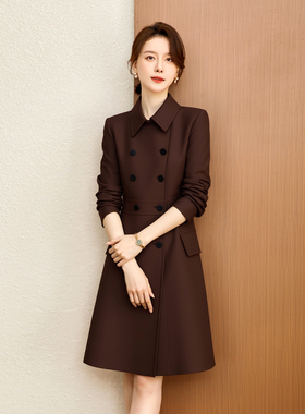 白色西装连衣裙秋冬法式通勤风双排扣女中长款收腰高级感气质职场