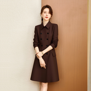 白色西装连衣裙秋冬法式通勤风双排扣女中长款收腰高级感气质职场