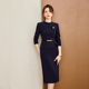 裙女工作服 女夏气质女神范高端藏青色七分袖 柏易兰职业装 套装