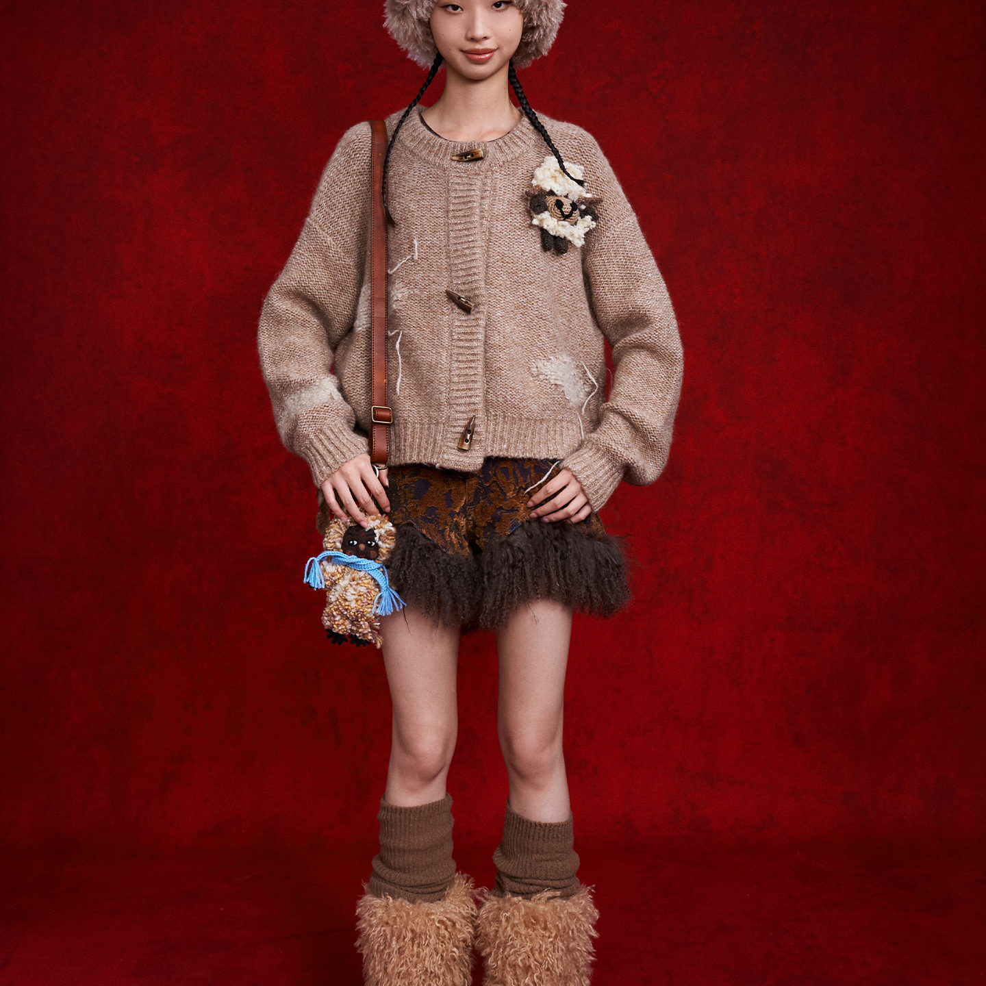 ANGEL CHEN设计师品牌陈安琪 PS26 云朵小牦牛棕色针织开衫