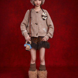 云朵小牦牛棕色针织开衫 PS26 CHEN设计师品牌陈安琪 ANGEL