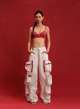 ANGEL CHEN陈安琪 SS25 白色红线多口袋工装长裤