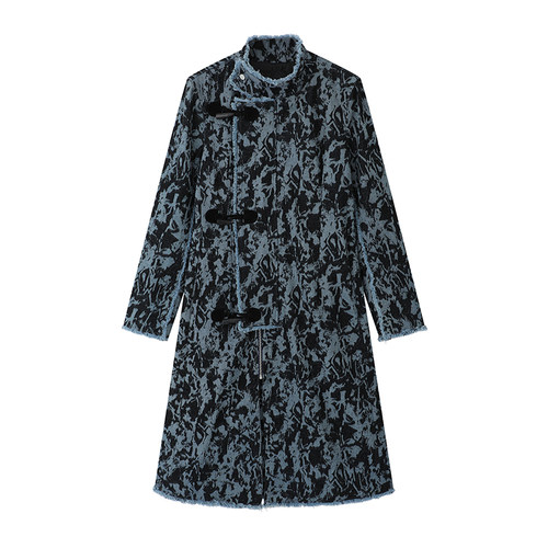 ANGEL CHEN陈安琪 AW24 深蓝牛仔丝绒提花大衣
