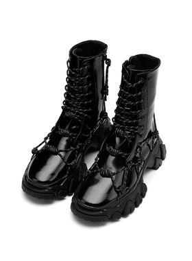 ANGEL CHEN陈安琪 易烊千玺 反光黑绳马丁靴龙齿鞋