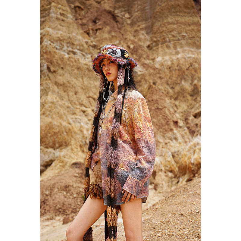 ANGEL CHEN陈安琪 AW24 落日印花破洞羊毛衬衫