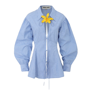 ANGEL CHEN陈安琪 SS24 条纹收腰钩花绑带衬衫