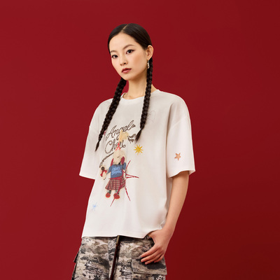 ANGEL CHEN设计师品牌陈安琪 AW26 烫钻小羊印花褪色洗水宽松T恤