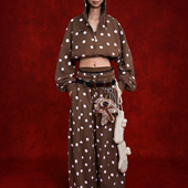 CHEN设计师品牌陈安琪 SS26 棕色波点兽角连帽短款 ANGEL 卫衣套装