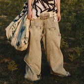 CHEN22AW 陈安琪 可拆卸长款 ANGEL 灰蓝牛仔裤