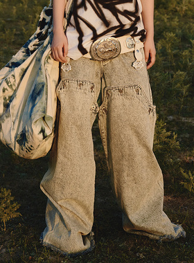 ANGEL CHEN22AW 陈安琪 可拆卸长款灰蓝牛仔裤