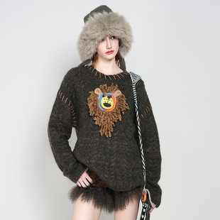 手钩狮子羊毛绞花套头毛衣 PS24 ANGEL CHEN陈安琪