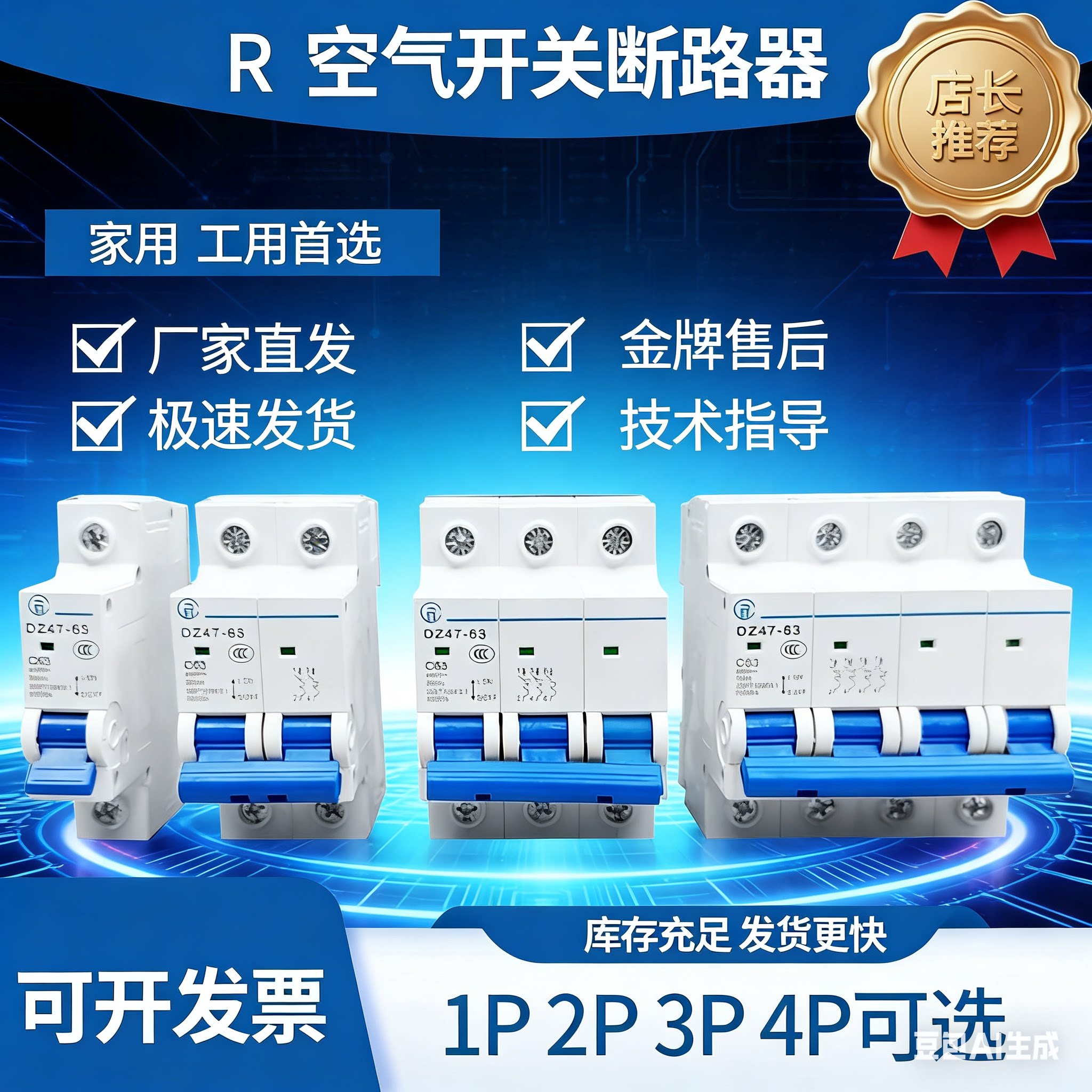 【正品行货】空气开关小型断路器DZ47-63A空开家用保护器1P2P3P4P