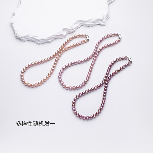 【爱迪生珍珠】银S925紫色珍珠项链7-8mmJJ