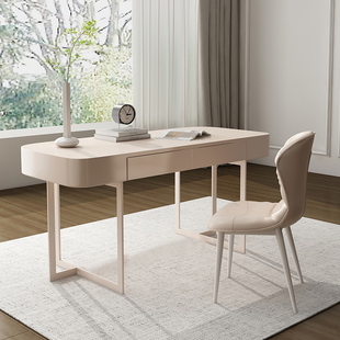 奶油风实木书桌梳妆台一体桌窄小户型电脑桌卧室现代轻奢办公桌