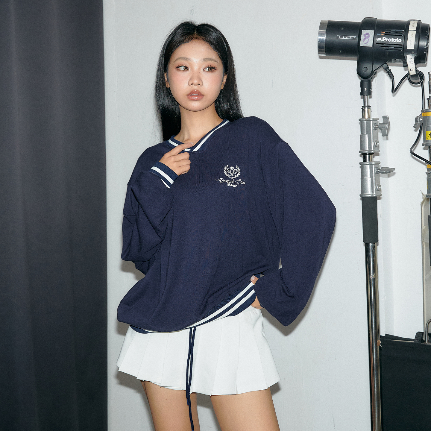 11E 羊毛混纺网球老钱风航海系秋冬V领长袖宽松刺绣logo长袖外套