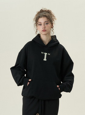 11E “I”I人胸前印花美式复古重磅400g连帽卫衣帽衫外套男女秋冬