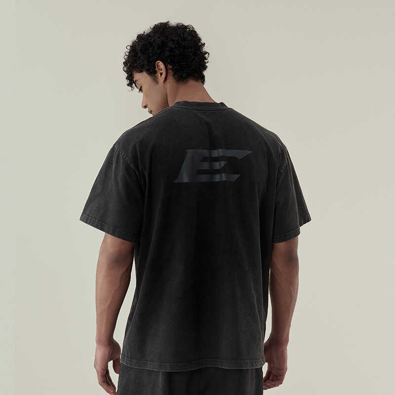 11E水洗做旧短袖斜体E情侣T恤