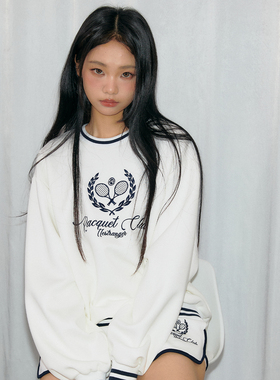 11E “选手”松弛网球老钱风航海系空气层卫衣秋季圆领休闲上衣女