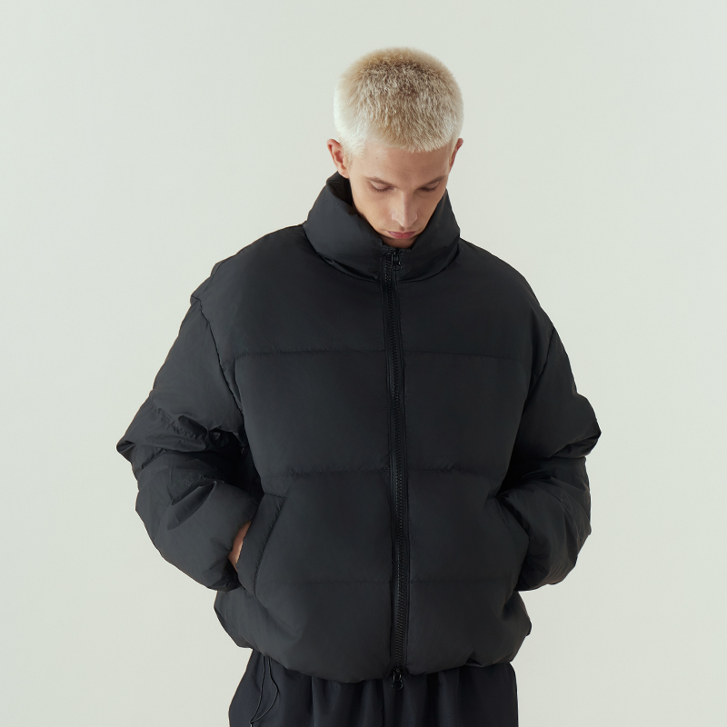 11E clean fit风格皮衣羽绒服简约宽松高级感加厚立领羽绒服外套