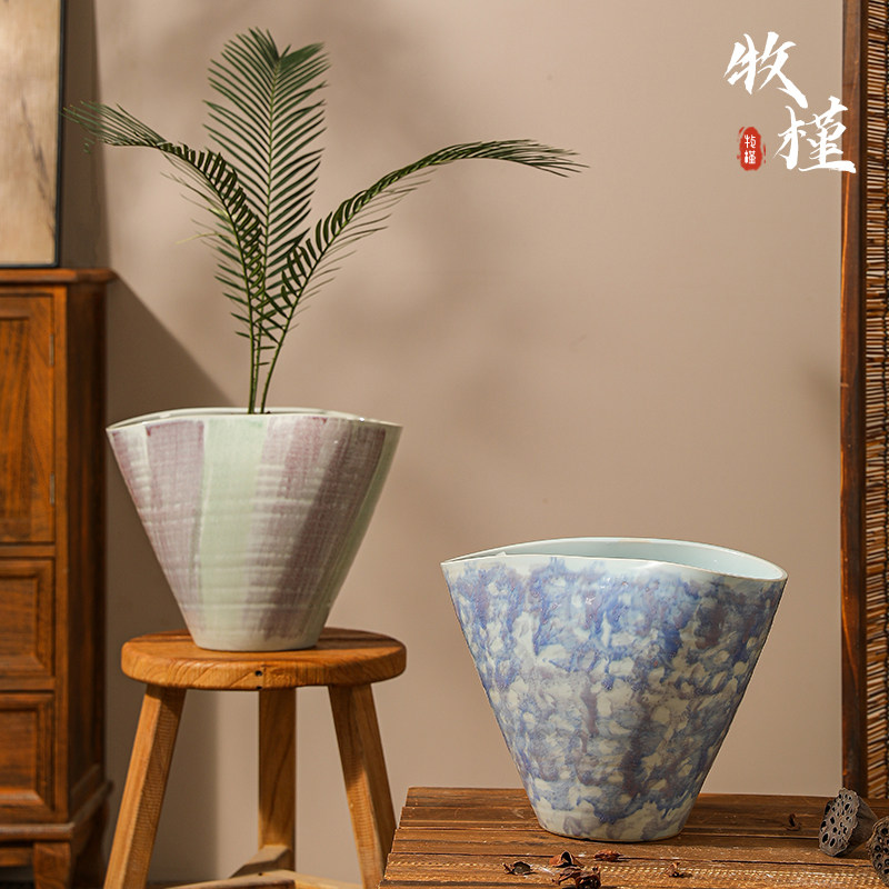 景德镇陶瓷花盆轻奢高级青花异形花器大号口径覆古兰花蝴蝶兰专用