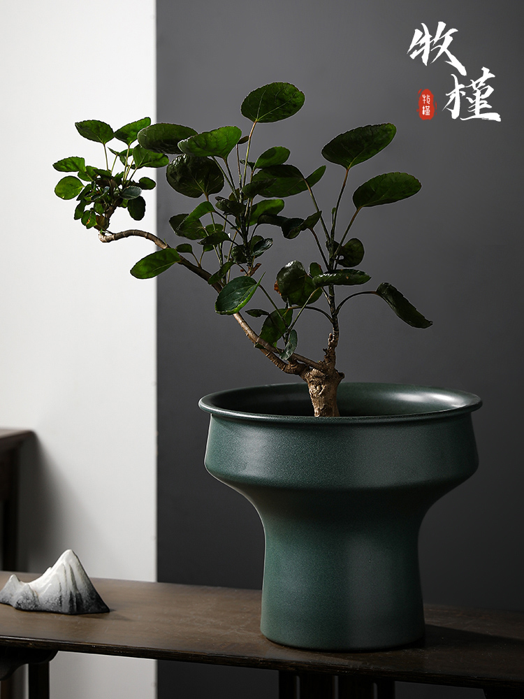 景德镇陶瓷花盆中国禅宗风格家居客厅高大大直径高档盆栽盆景专用