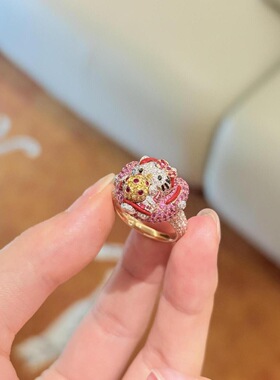 哈喽kt猫镶钻戒指女小众简约清新气质甜美可爱少女心卡通时尚戒指