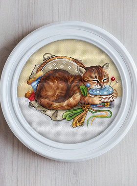 公主绣铺DMC自配套件纯棉线精准印花套件200803手工元素猫咪02