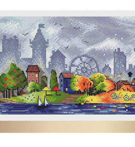 公主绣铺DMC自配套件纯棉线精准印花套件211001海岸城市四季风景