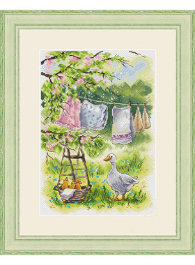 公主绣铺DMC自配套件纯棉线精准印花套件230413春天鹅晒衣服桃花