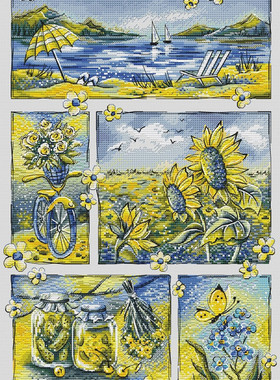 公主绣铺DMC自配套件纯棉线精准印花套件230603夏日花朵沙滩风景