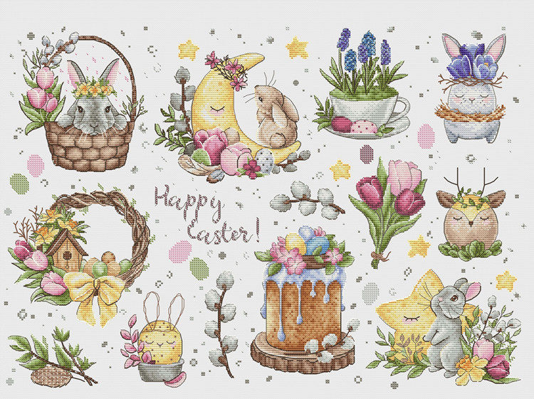 公主绣铺DMC自配套件纯棉线精准印花套件210306复活节兔子鲜花,居家布艺,十字绣套件,淘宝优惠券,粉丝福利购,淘宝优惠卷