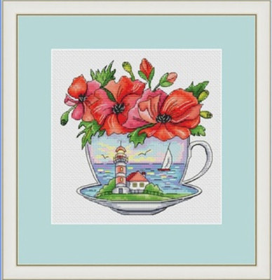 公主绣铺DMC自配套件纯棉线精准印花套件220406杯子风景-虞美人花