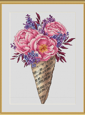 公主绣铺DMC自配套件纯棉线精准印花套件210908音符花束牡丹花