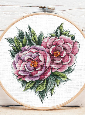 公主绣铺DMC自配套件纯棉线精准印花套件201005心形牡丹