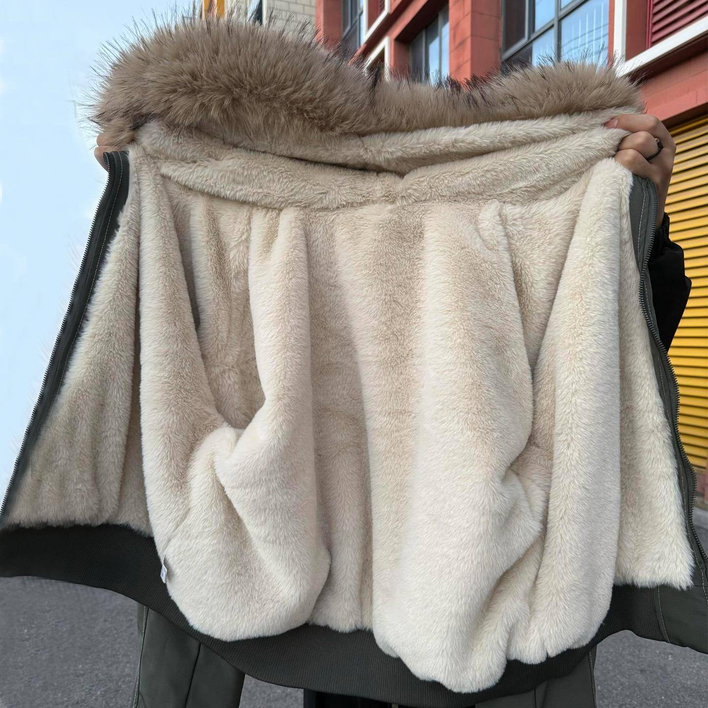 座山雕加绒棉服女2025冬季新款加厚棉衣小个子派克服美式短款外套