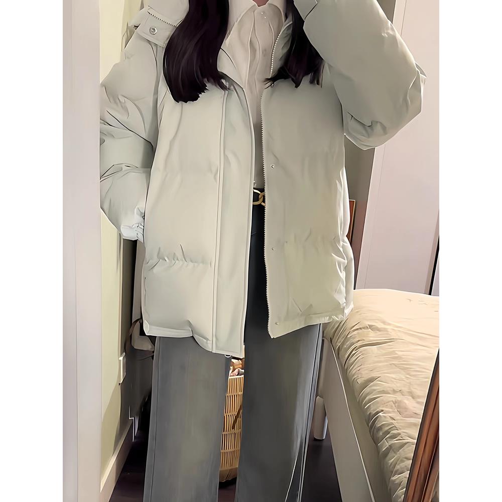 中戏短款白鸭绒羽绒服2025新款韩版小个子加厚连帽男女情侣外套