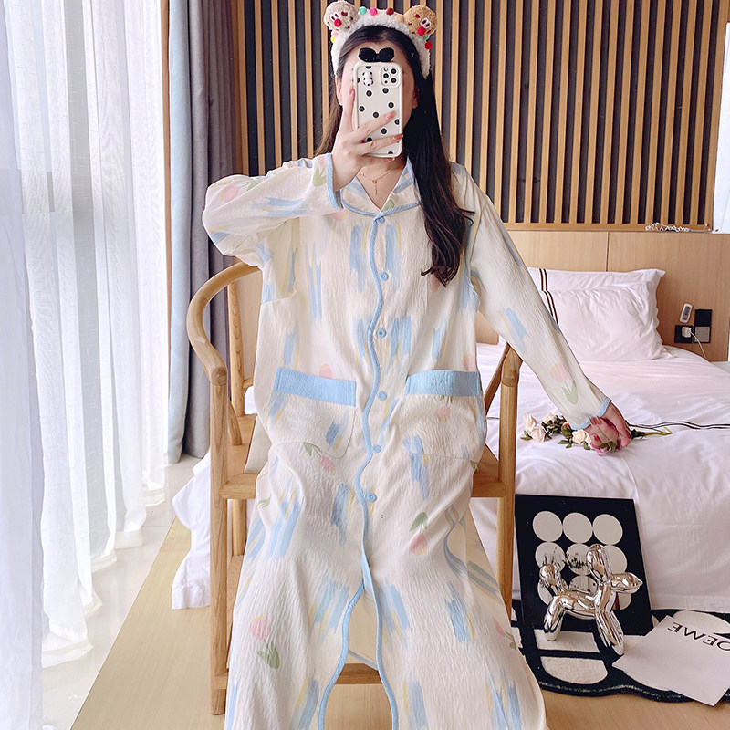 가슴패드가 있는 잠옷 여성감금복 여름박형 산후 수유 임산부용 대형 잠옷 분만실에서 출산을 기다리는 중