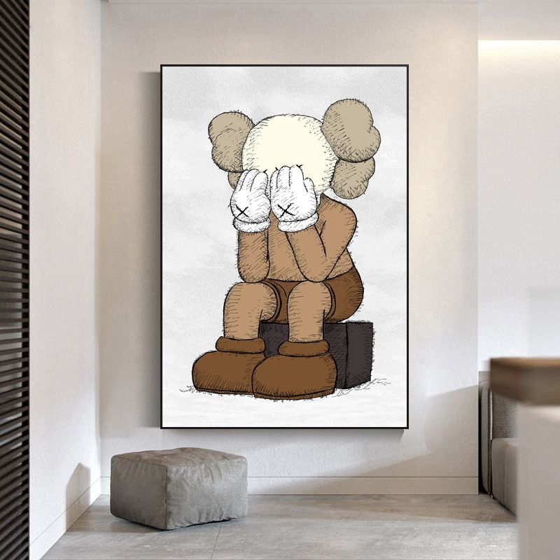 kaws大幅装饰画客厅沙发背景墙挂画捂脸公仔玄关卡通儿童房大壁画