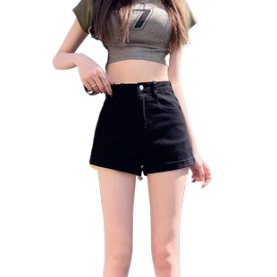 黑色牛仔短裤女2025年夏季新款辣妹弹力修身高腰a字显瘦直筒裤子