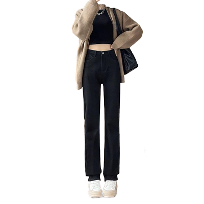 秋冬加绒加厚高腰显瘦窄版直筒裤