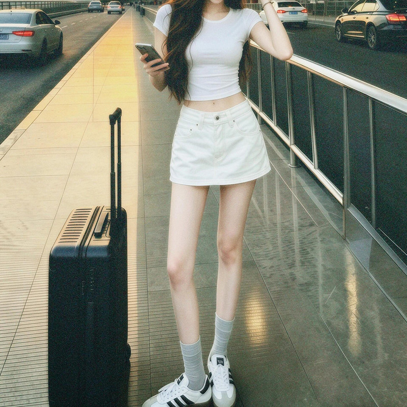 白色牛仔短裙女2026新款夏季今年流行修身显瘦设计感A字半身裙子